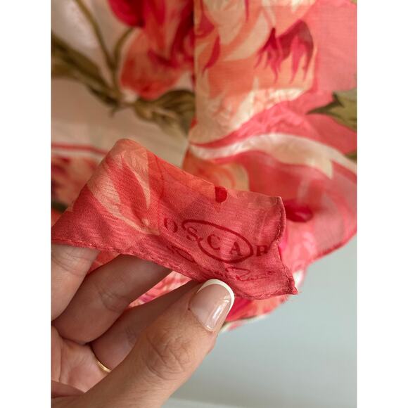 OSCAR DE LA RENTA Vintage 100% Silk Pink Floral Scarf - Picture 4 of 6